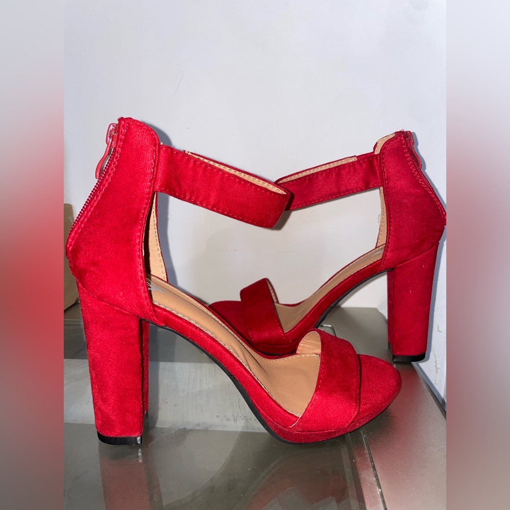 Red Suede Block Heels NEVER WORN